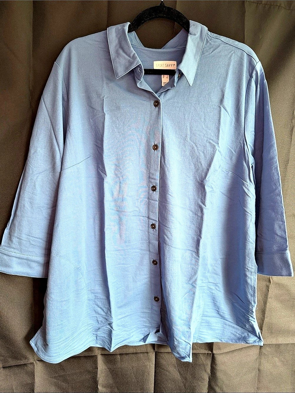 Sport Savvy Button Front Tunic with Pockets Blue L